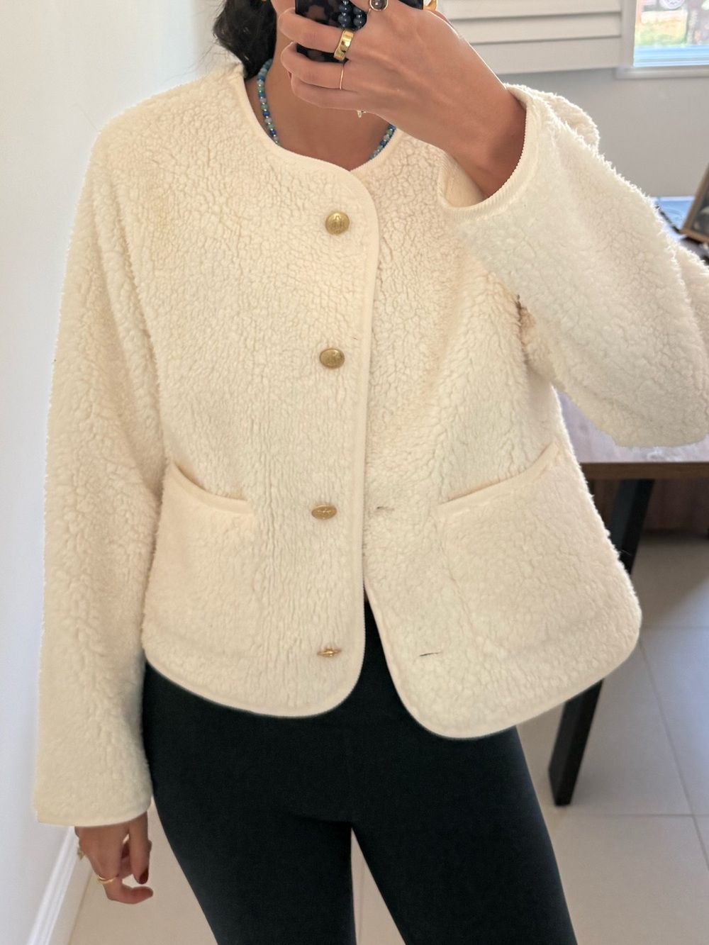 J. Crew Cream Teddy Button-Front Jacket